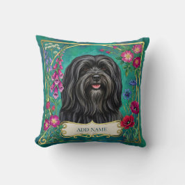 Personligt svart Lhasa Apso blommigt kuddfodral Kudde