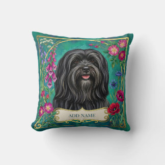 Personligt svart Lhasa Apso blommigt kuddfodral Kudde