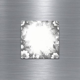 Personligt svart och vitt monogram blom- post-it block