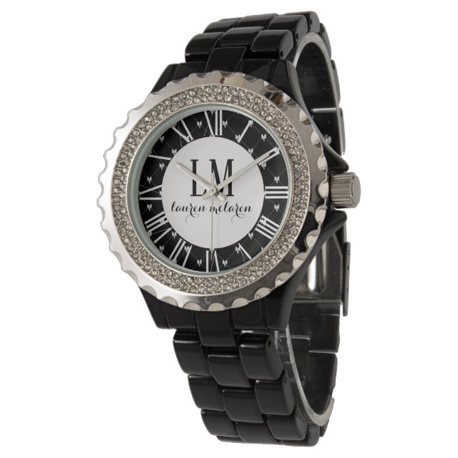 Personligt svart & vitt band armbandsur (Vinklad)