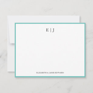 Personligt Teal-kant Par Monogram Initialer Anteckningskort