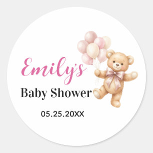 Personligt teddybjörn för flicka Baby Shower Runt Klistermärke