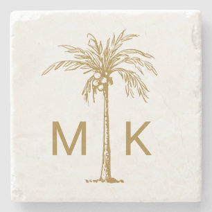 Personligt tropiskt guldpalmer monogram stenunderlägg