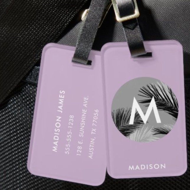 Personligt tropiskt monogram blek lila bagagebricka ("Everyday is abundantly beautiful." 
Sincerely Best Wishes from Lucky Design World)
