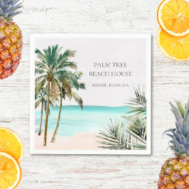 Personligt tropiskt palmer blad Blått strand Pappersservett