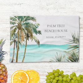 Personligt tropiskt palmerblad Blått strand Kökshandduk