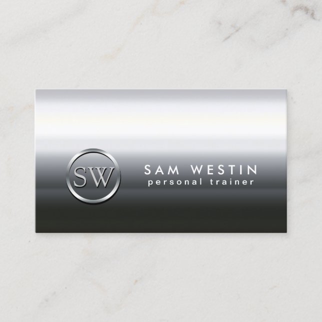 Personligt utbildare Faux Chrome Monogram Visitkort (Framsida)