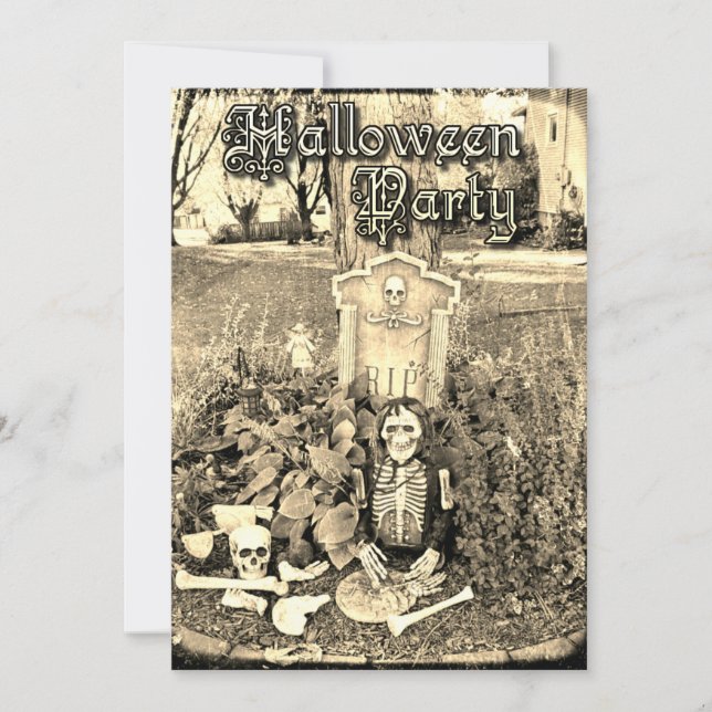 Personligt utformat Halloween-inbjudan med skelett Inbjudningar (Framsida)