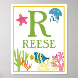 Personligt utformat konsttryck med havsdjur för ba poster