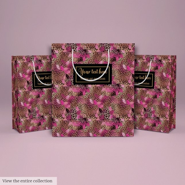 Personligt varmt rosa leopardskinnspresentinslag (Personalized hot pink leopard skin gift wrap Medium Gift Bag)