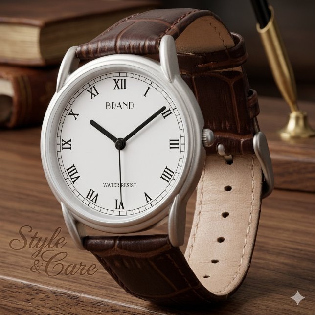Personligt Varumärke Herr Klassiskt Brunt Läder Armbandsur (Personalized Brand Men's Classic Brown Leather Watch)