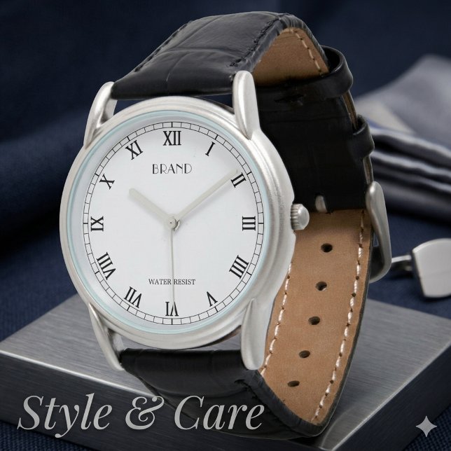 Personligt varumärke Herr Klassiskt svart läder Armbandsur (Personalized Brand Men's Classic Black Leather Watch)