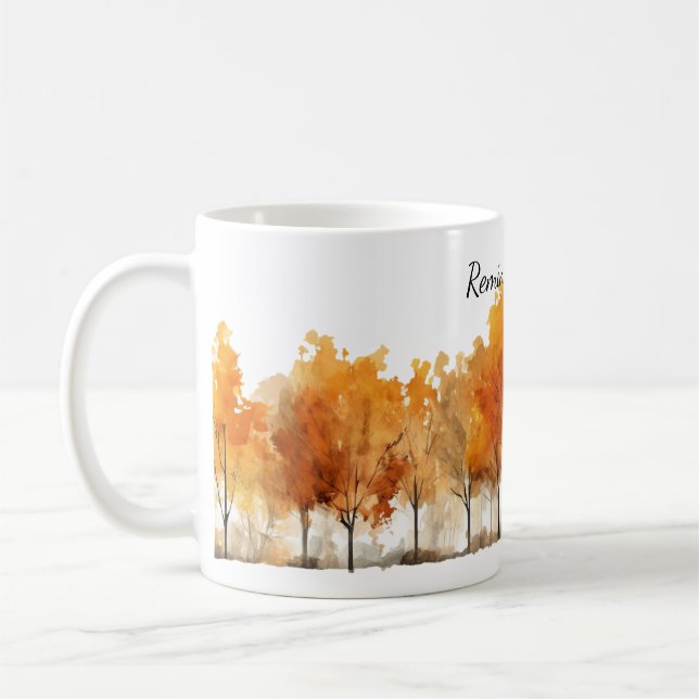 Personligt vattenfärg höstträd i rad kaffemugg (Vänster)