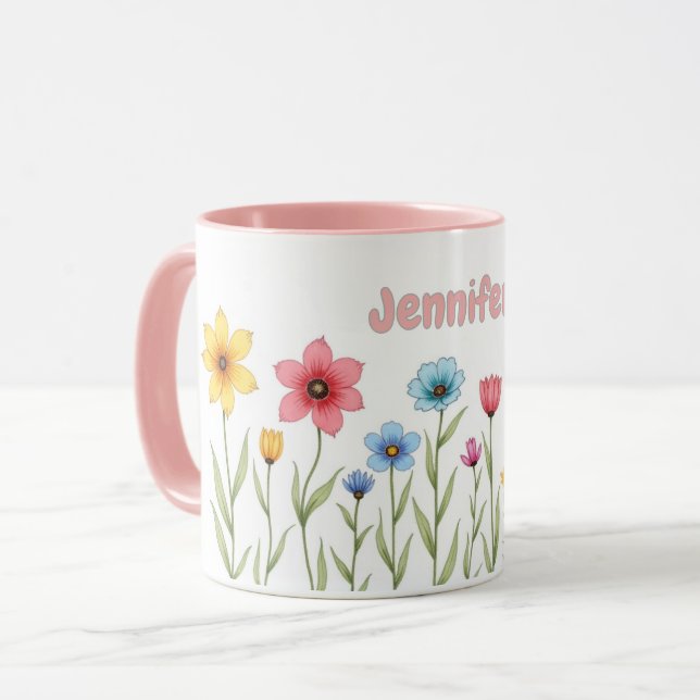 Personligt vattenfärgblommor kaffe mugg (Framsida vänster)