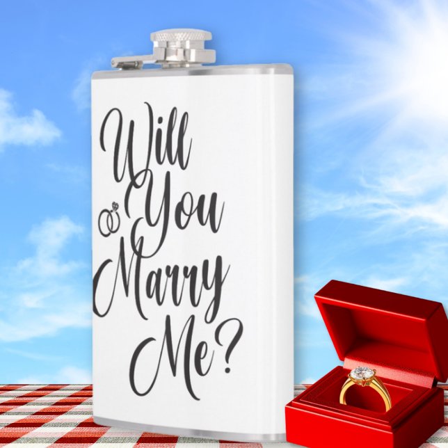 Personligt “Vill du gifta dig med mig?”-förslag  Fickplunta (Will You Marry Me? Elegant White Flask - Picnic or Concert Proposal Idea)