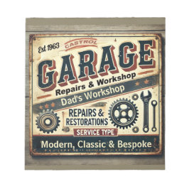 Personligt Vintage Garage Notepad Anteckningsblock