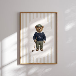 Personligt vintage golf Teddybjörn väggkonst