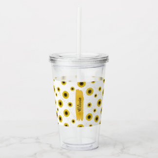 Personligt Vit Solrosmönster Akryl Kopp Take Away Mugg