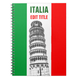 Personligtorn av Pisa och den italienska flagga Anteckningsbok Med Spiral