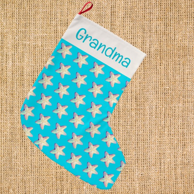 PersonligTropisk Gnistrande Sjöstjärna Jul  Stor Julstrumpa (Sparkly starfish personalized stocking!)