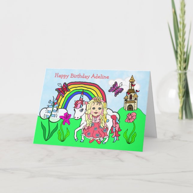 PersonligUnicorn och Princess Födelsedag Kort (Framsida)