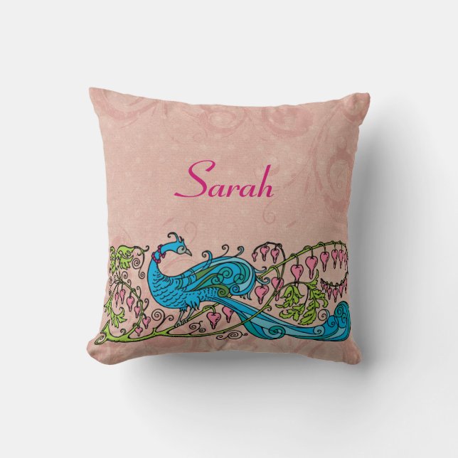 Personligvintagepåfågel på rosor kudde (Framsida)
