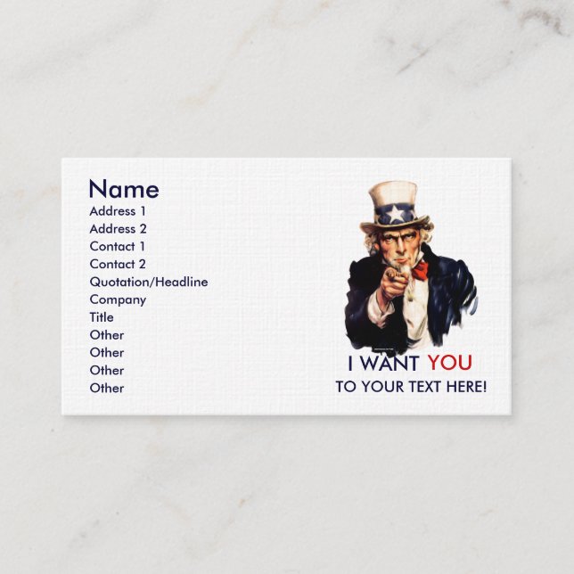 Personligvisitkortar för Uncle Sam Visitkort (Framsida)