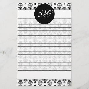 Personligvit & fodrad Monogram för svart damast Brevpapper