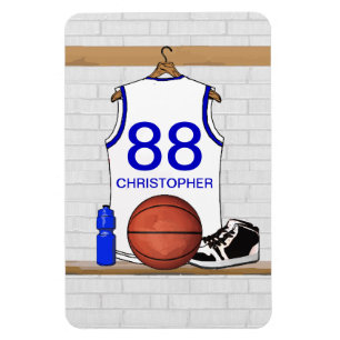 Personligvit- och blåttbasket Jersey Magnet