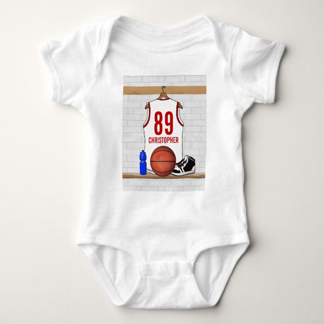 Personligvit och röd basket Jersey Tee (Framsida)