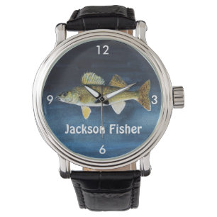 PersonligWalleye Pike på blått Armbandsur