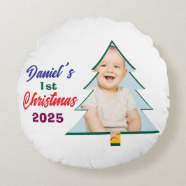 Personlized Photo Daniel's 1st Christmas Tree Rund Kudde