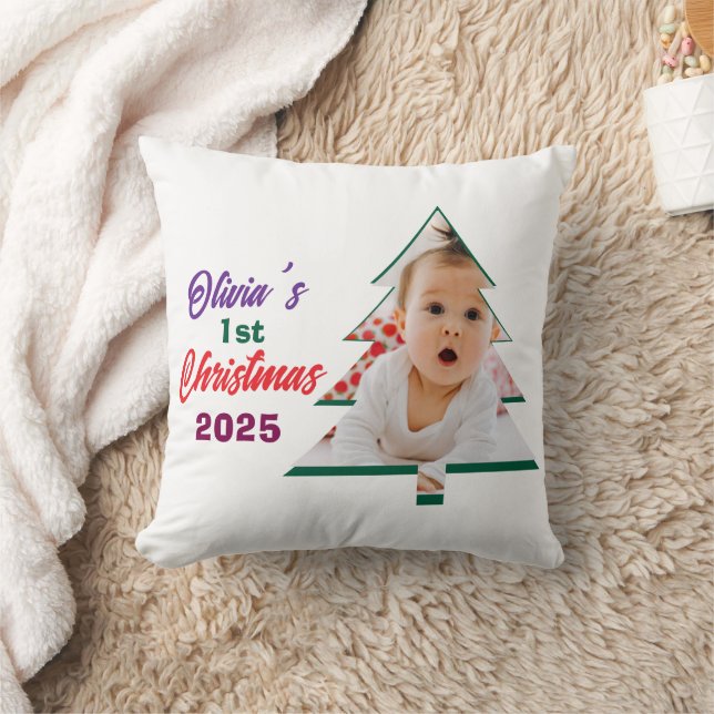 Personlized Photo Olivia's 1st Christmas Tree  Kudde (Filt)