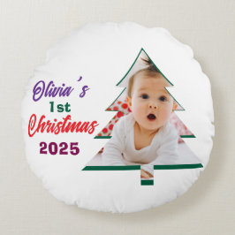Personlized Photo Olivia's 1st Christmas Tree Rund Kudde