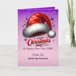 Personlized Scarlet Santa Hat Glow Photo Card Helgkort