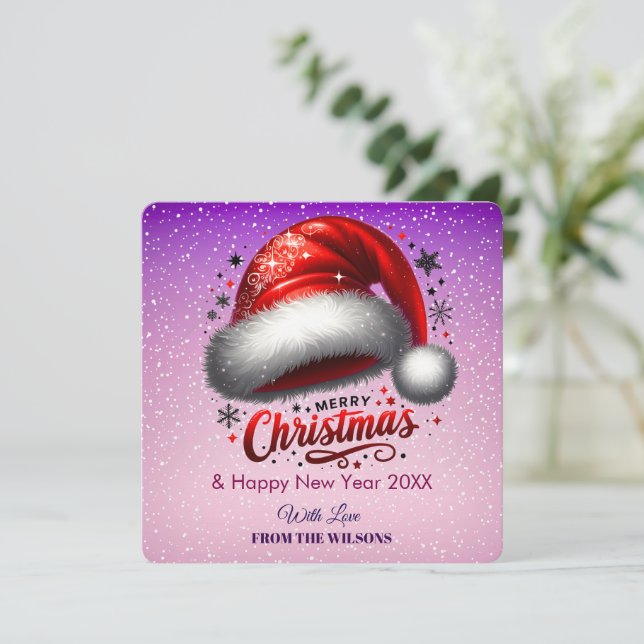 Personlized Scarlet Santa Hat Glow Photo Card Julkort (Stående Fram)