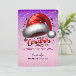 Personlized Scarlet Santa Hat Glow Photo Card Julkort