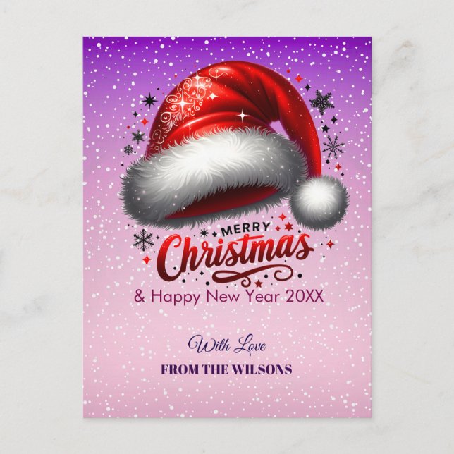 Personlized Scarlet Santa Hat Glow Photo Helg Vykort (Framsida)