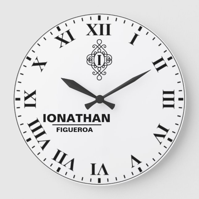 Person's black and white  Monogrammed Initial  Stor Klocka (Framsida)