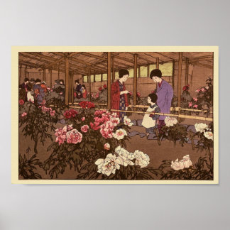 Personscenen i japanska Blomsterträdgårdar Poster