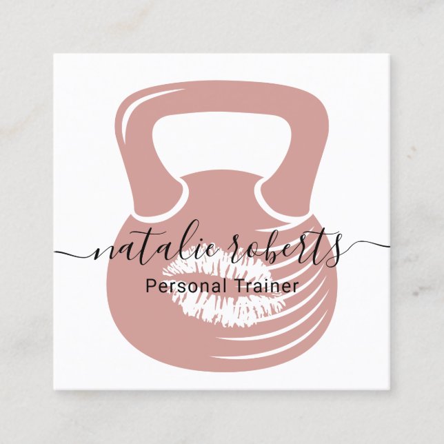 Personutbildares Rosa Kiss Kettlebell Fyrkantigt Visitkort (Framsida)