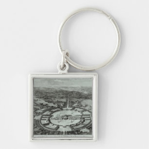 Perspektiv beskådar av townen av Chaux, C. 1804 Fyrkantig Silverfärgad Nyckelring