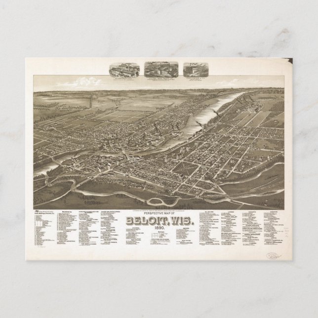 Perspektiv Karta i Beloit, Wisconsin (1890) Vykort (Framsida)