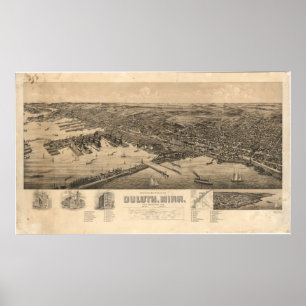 Perspektiv Karta i Duluth Minnesota (1893) Poster