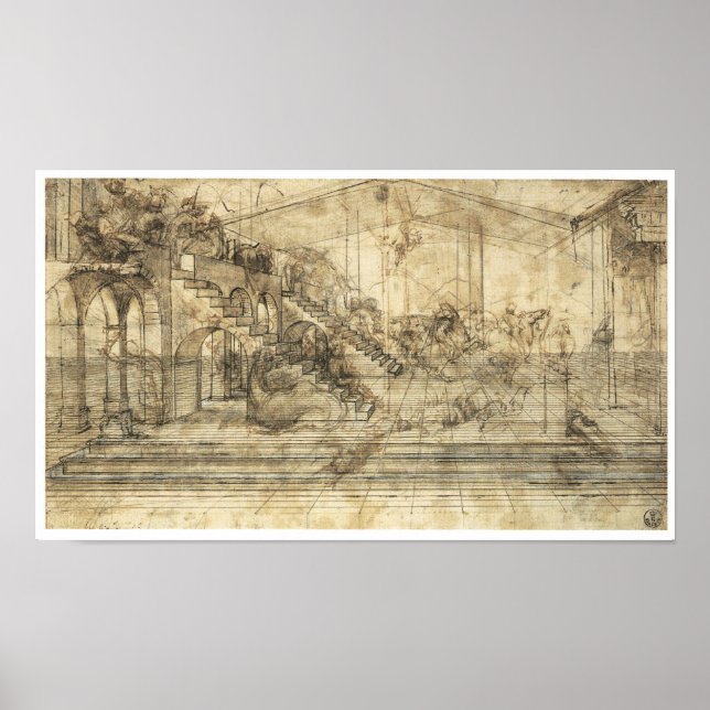 Perspektiv studie "Adoration of Magi", Da Vinci Poster (Framsidan)