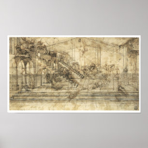 Perspektivstudie "tillbedjan av Magi", Da Vinci Poster