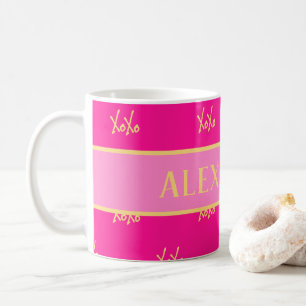 Perssonaliserad XOXO-Shock rosa-typografi Kaffemugg