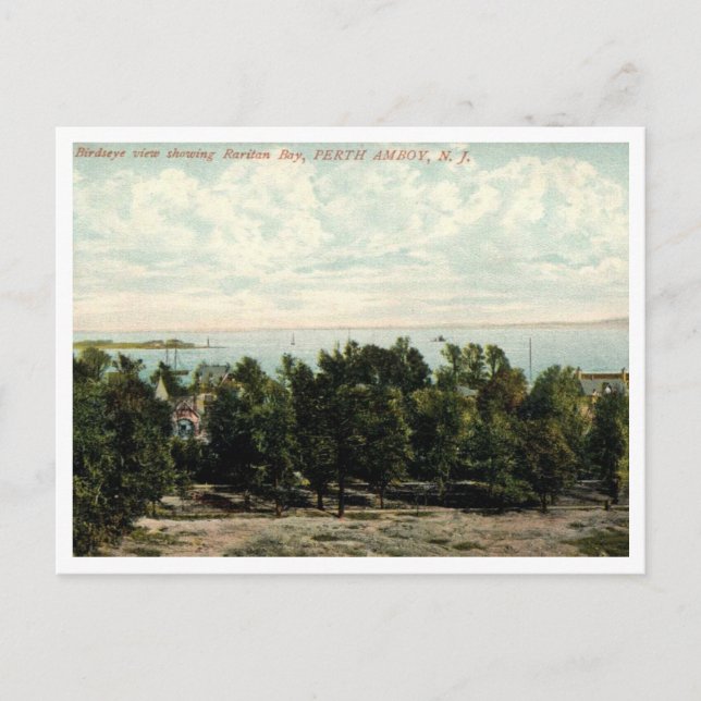 Perth Amboy NJ, Birds Ögon View 1910-talet Vykort (Framsida)