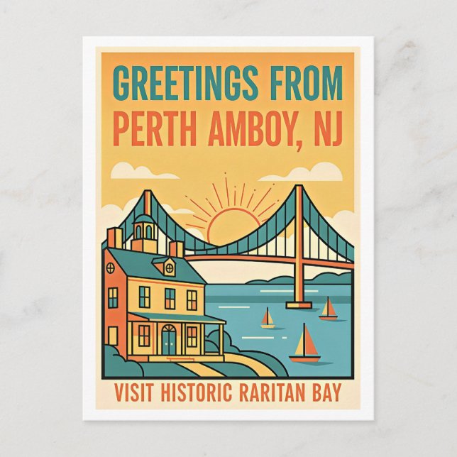 Perth Amboy NJ Raritan Bay Retro Vykort (Framsida)