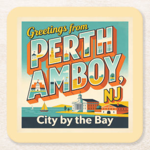 Perth Amboy NJ Retro Reseminiatuffia Underlägg Papper Kvadrat